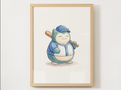 Snorlax Baseball Wall Art, Cute Ballpark Nursery Poster, Kids Room Decor, Printable Digital Download