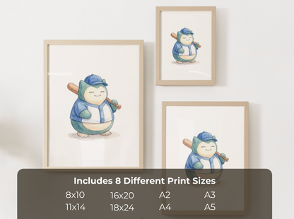Snorlax Baseball Wall Art, Cute Ballpark Nursery Poster, Kids Room Decor, Printable Digital Download