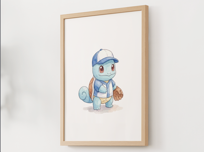 Squirtle Baseball Wall Art, Cute Ballpark Nursery Poster, Kids Room Decor, Printable Digital Download
