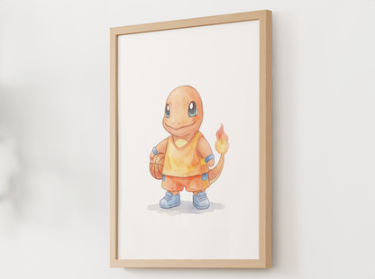 Charmander Basketball Wall Art, Cute Court Theme Nursery Poster, Kids Room Decor, Printable Digital Download