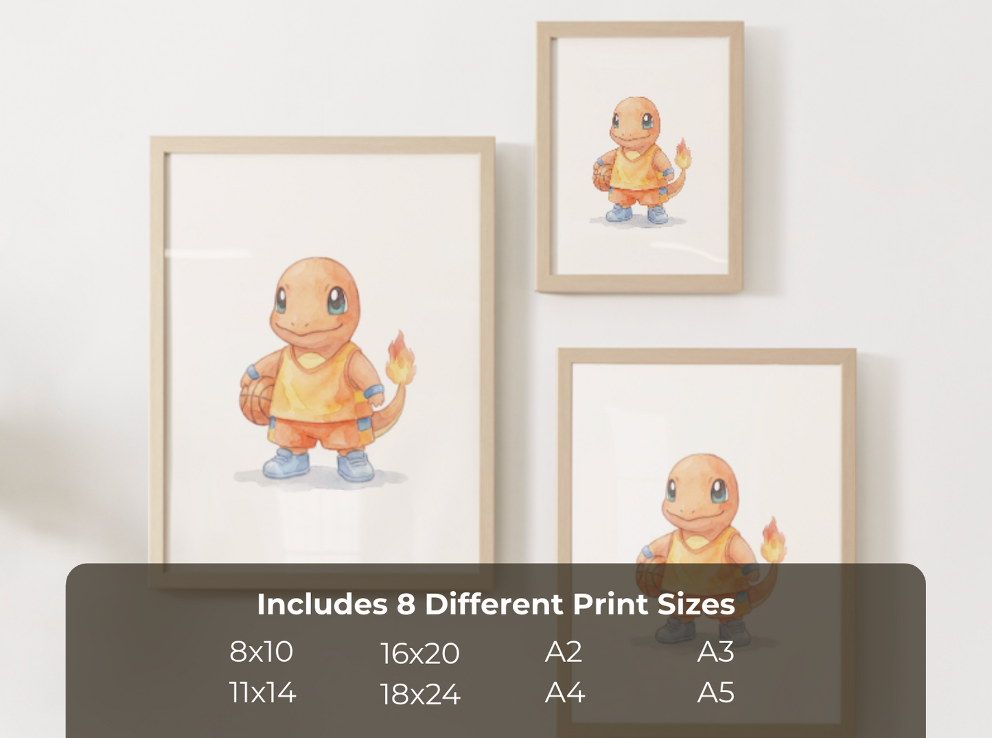 Charmander Basketball Wall Art, Cute Court Theme Nursery Poster, Kids Room Decor, Printable Digital Download