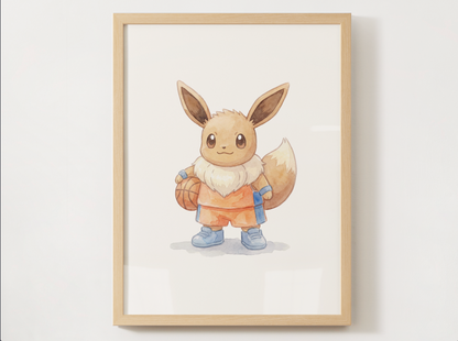Eevee Basketball Wall Art, Cute Court Theme Nursery Poster, Kids Room Decor, Printable Digital Download