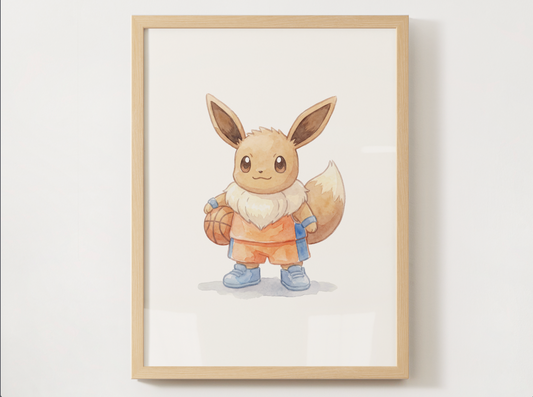 Eevee Basketball Wall Art, Cute Court Theme Nursery Poster, Kids Room Decor, Printable Digital Download