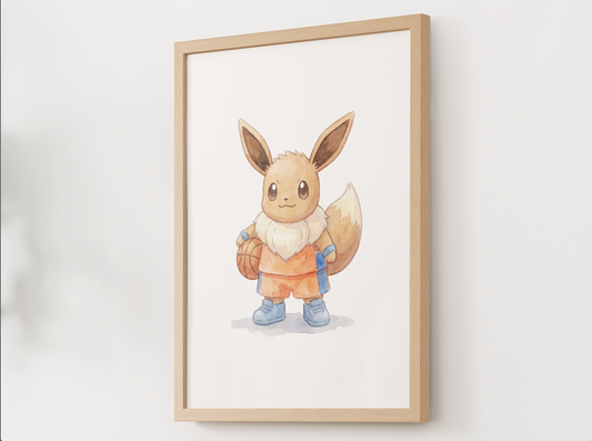 Eevee Basketball Wall Art, Cute Court Theme Nursery Poster, Kids Room Decor, Printable Digital Download