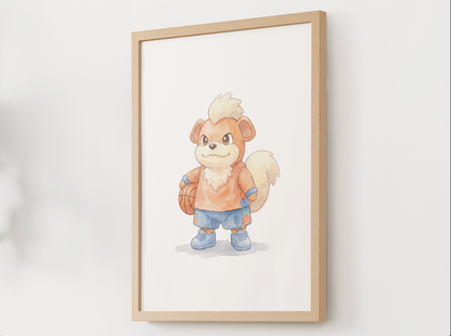 Growlithe Basketball Wall Art, Cute Court Theme Nursery Poster, Kids Room Decor, Printable Digital Download