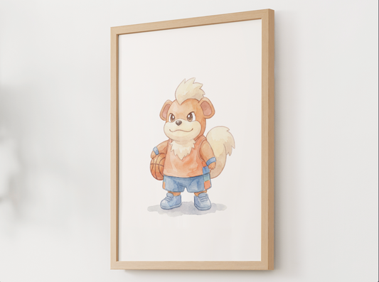 Growlithe Basketball Wall Art, Cute Court Theme Nursery Poster, Kids Room Decor, Printable Digital Download
