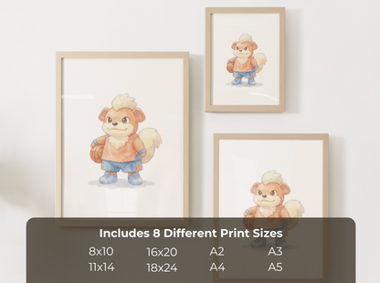 Growlithe Basketball Wall Art, Cute Court Theme Nursery Poster, Kids Room Decor, Printable Digital Download