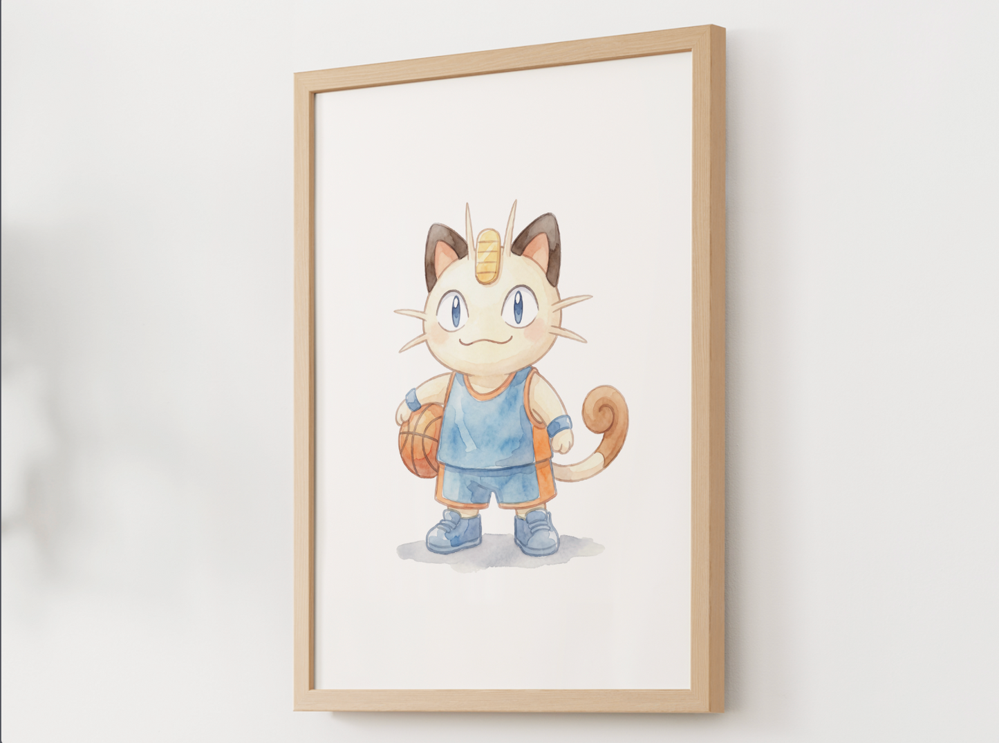 Meowth Basketball Wall Art, Cute Court Theme Nursery Poster, Kids Room Decor, Printable Digital Download