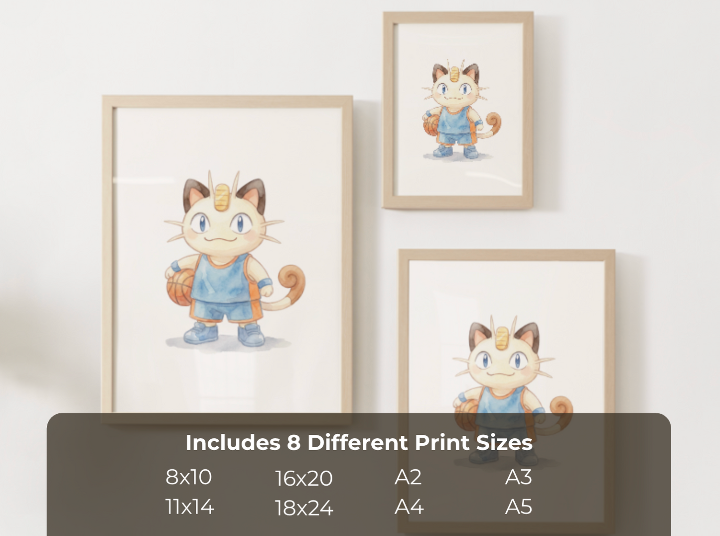 Meowth Basketball Wall Art, Cute Court Theme Nursery Poster, Kids Room Decor, Printable Digital Download