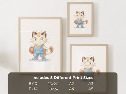 Meowth Basketball Wall Art, Cute Court Theme Nursery Poster, Kids Room Decor, Printable Digital Download