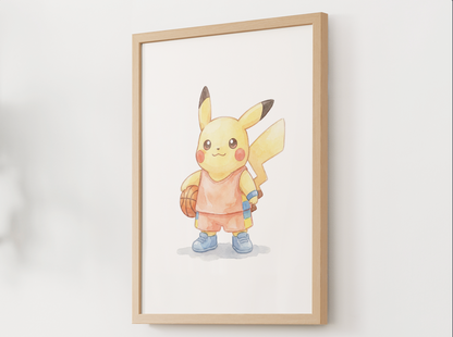 Pikachu Basketball Wall Art, Cute Court Theme Nursery Poster, Kids Room Decor, Printable Digital Download