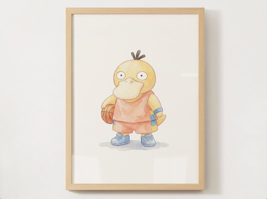 Psyduck Basketball Wall Art, Cute Court Theme Nursery Poster, Kids Room Decor, Printable Digital Download