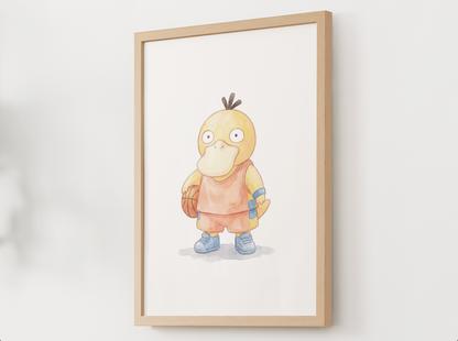 Psyduck Basketball Wall Art, Cute Court Theme Nursery Poster, Kids Room Decor, Printable Digital Download