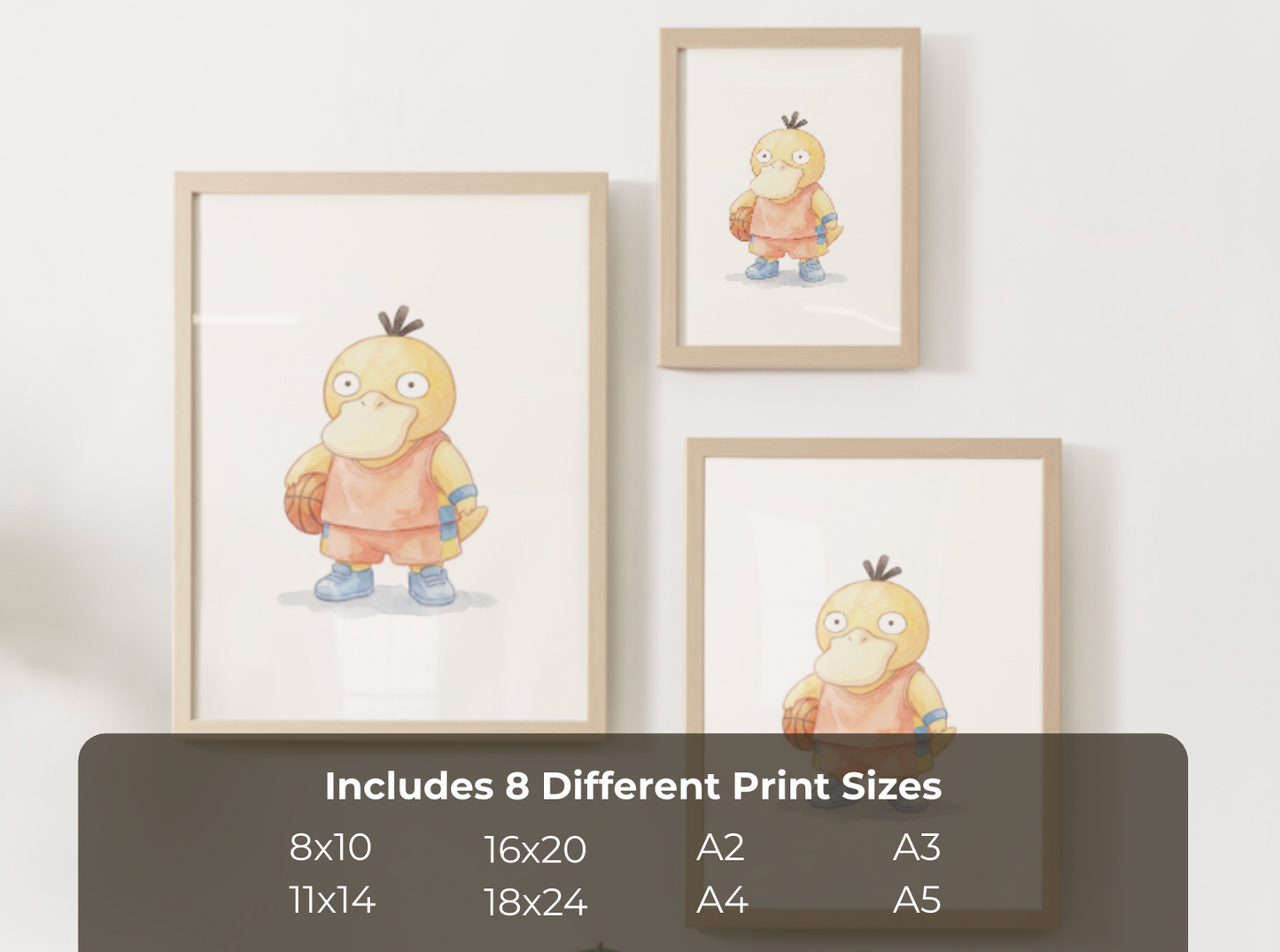Psyduck Basketball Wall Art, Cute Court Theme Nursery Poster, Kids Room Decor, Printable Digital Download