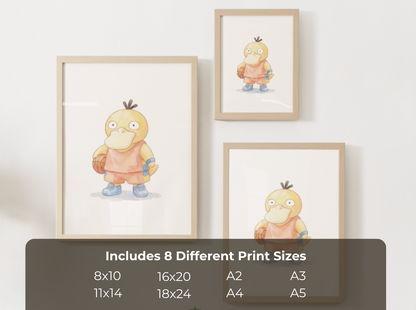 Psyduck Basketball Wall Art, Cute Court Theme Nursery Poster, Kids Room Decor, Printable Digital Download