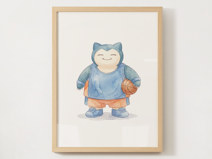 Snorlax Basketball Wall Art, Cute Court Theme Nursery Poster, Kids Room Decor, Printable Digital Download
