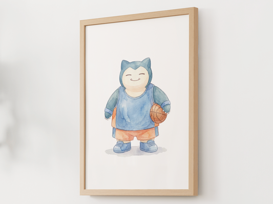 Snorlax Basketball Wall Art, Cute Court Theme Nursery Poster, Kids Room Decor, Printable Digital Download