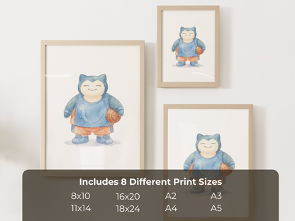 Snorlax Basketball Wall Art, Cute Court Theme Nursery Poster, Kids Room Decor, Printable Digital Download