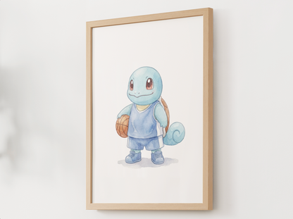 Squirtle Basketball Wall Art, Cute Court Theme Nursery Poster, Kids Room Decor, Printable Digital Download