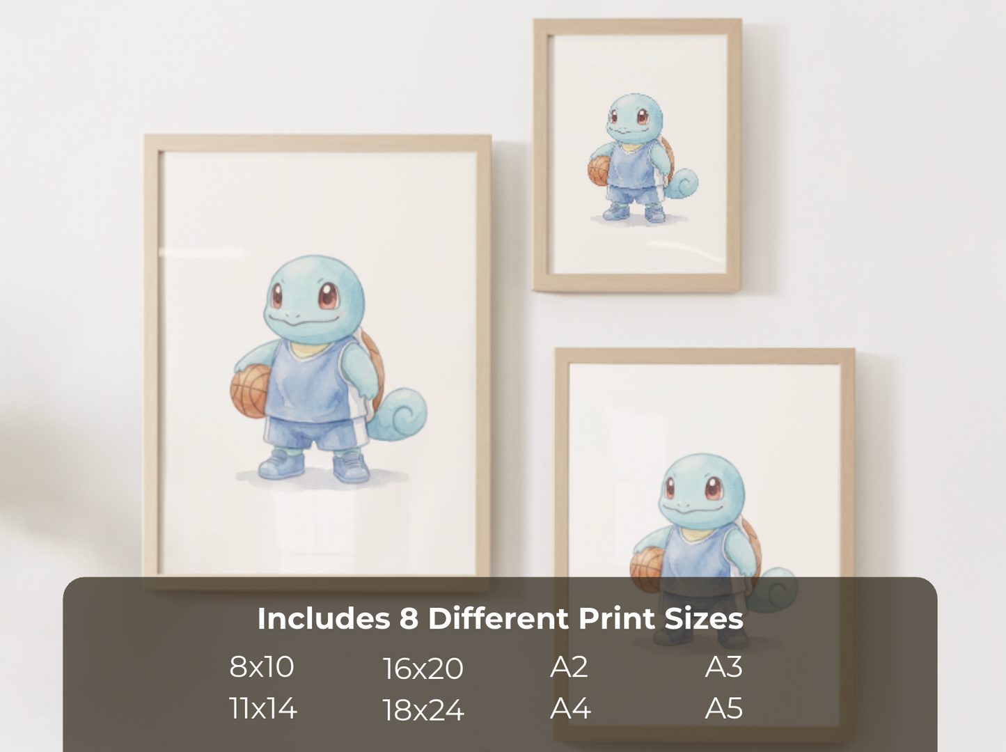 Squirtle Basketball Wall Art, Cute Court Theme Nursery Poster, Kids Room Decor, Printable Digital Download