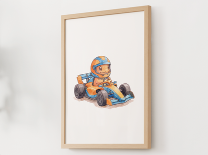 Charmander Race Car Wall Art, Printable Poster, Formula Style Racing Theme, Kids Room Decor, Digital Download