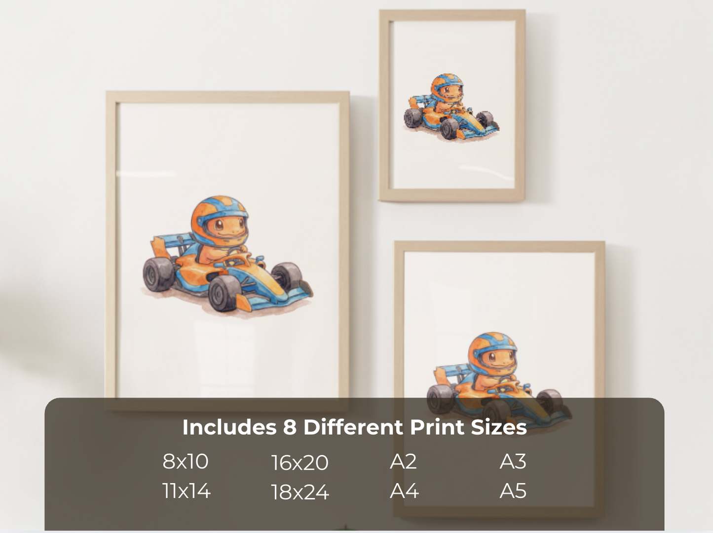 Charmander Race Car Wall Art, Printable Poster, Formula Style Racing Theme, Kids Room Decor, Digital Download