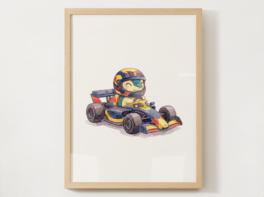 Cyndaquil Race Car Wall Art, Printable Poster, Formula Style Racing Theme, Kids Room Decor, Digital Download