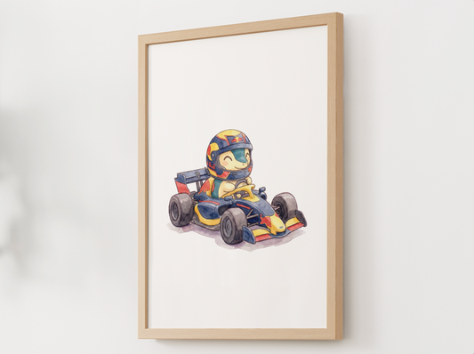 Cyndaquil Race Car Wall Art, Printable Poster, Formula Style Racing Theme, Kids Room Decor, Digital Download