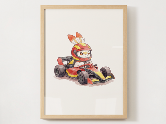 Scorbunny Race Car Wall Art, Printable Poster, Formula Style Racing Theme, Kids Room Decor, Digital Download