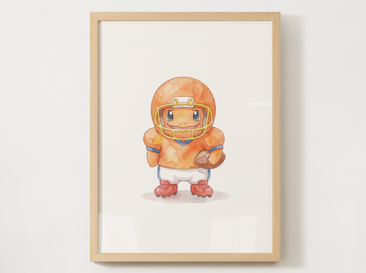 Charmander Football Wall Art, Cute Game Day Nursery Poster, Kids Room Decor, Printable Digital Download