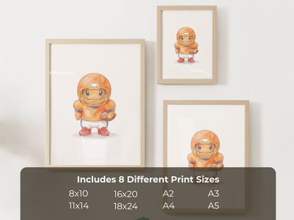 Charmander Football Wall Art, Cute Game Day Nursery Poster, Kids Room Decor, Printable Digital Download
