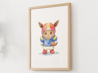 Eevee Football Wall Art, Cute Game Day Nursery Poster, Kids Room Decor, Printable Digital Download