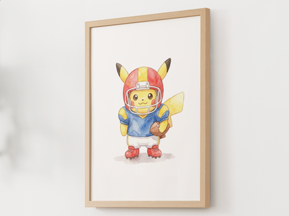 Pikachu Football Wall Art, Cute Game Day Nursery Poster, Kids Room Decor, Printable Digital Download