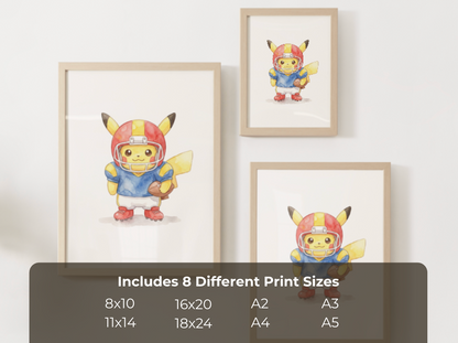 Pikachu Football Wall Art, Cute Game Day Nursery Poster, Kids Room Decor, Printable Digital Download