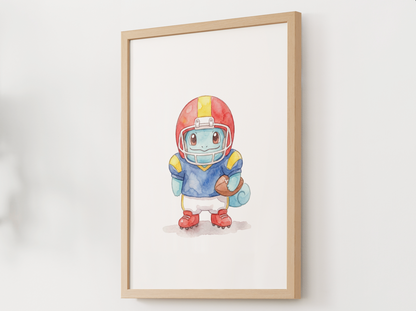 Squirtle Football Wall Art, Cute Game Day Nursery Poster, Kids Room Decor, Printable Digital Download