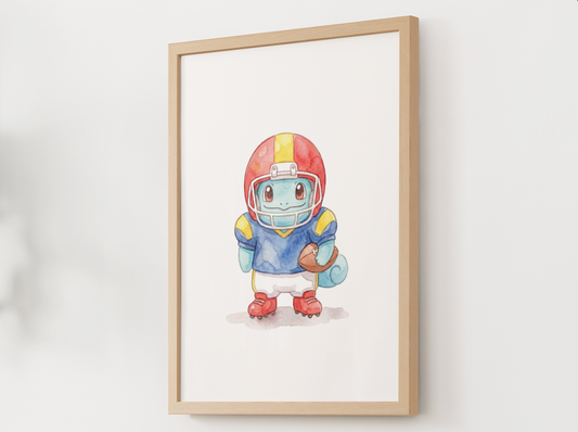 Squirtle Football Wall Art, Cute Game Day Nursery Poster, Kids Room Decor, Printable Digital Download