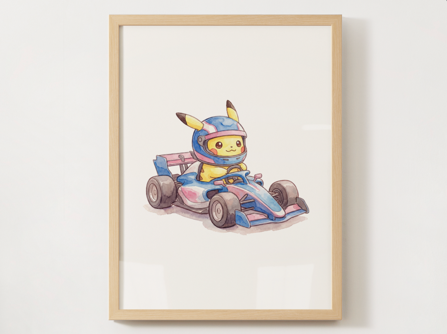 Pikachu Race Car Wall Art Bundle, 8 Printable Posters, Formula Style Racing Theme, Kids Room, Digital Download