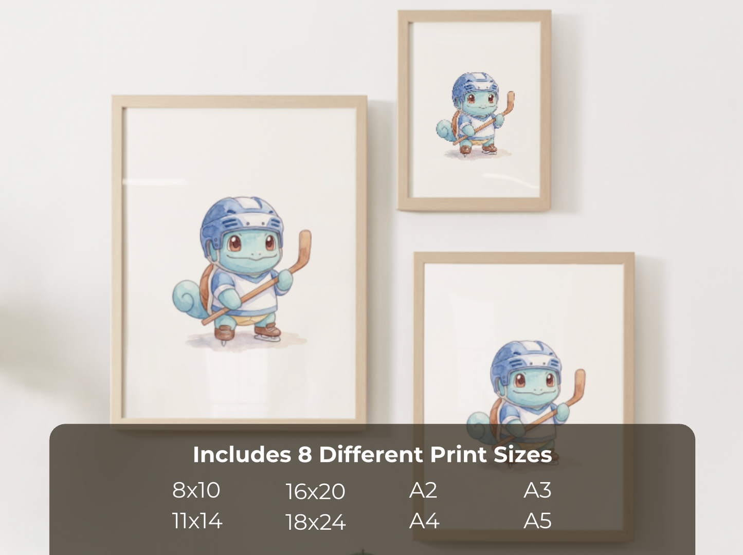 Squirtle Hockey Wall Art, Cute Rink Theme Nursery Poster, Kids Room Decor, Printable Digital Download
