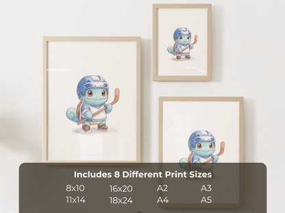Squirtle Hockey Wall Art, Cute Rink Theme Nursery Poster, Kids Room Decor, Printable Digital Download
