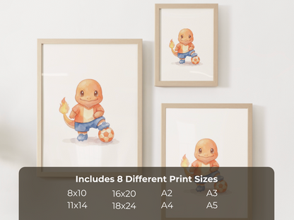 Charmander Soccer Wall Art, Cute Match Day Nursery Poster, Kids Room Decor, Printable Digital Download