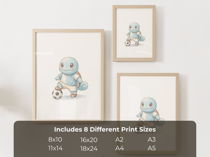Squirtle Soccer Wall Art, Cute Match Day Nursery Poster, Kids Room Decor, Printable Digital Download