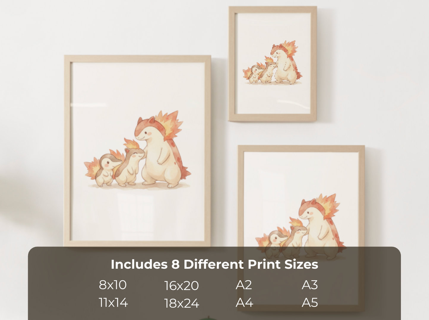 Cyndaquil Evolution Line Wall Art Printable, Quilava Typhlosion Poster, Pokémon Nursery Decor, Digital Download