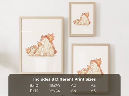 Cyndaquil Evolution Line Wall Art Printable, Quilava Typhlosion Poster, Pokémon Nursery Decor, Digital Download
