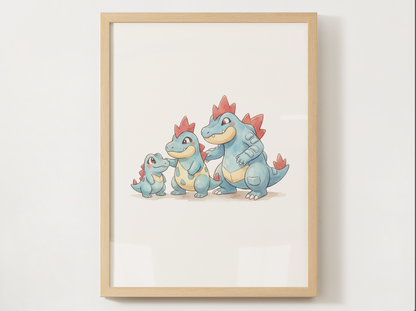 Gen 2 Evolution Line Wall Art Bundle, 3 Printable Posters, Johto Pokemon Nursery Decor, Digital Download
