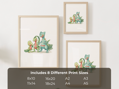 Treecko Evolution Line Wall Art Printable, Grovyle Sceptile Poster, Pokémon Nursery Decor, Digital Download