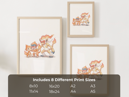 Chimchar Evolution Line Wall Art Printable, Monferno Infernape Poster, Pokémon Nursery Decor, Digital Download