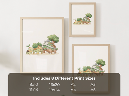 Turtwig Evolution Line Wall Art Printable, Grotle Torterra Poster, Pokémon Nursery Decor, Digital Download