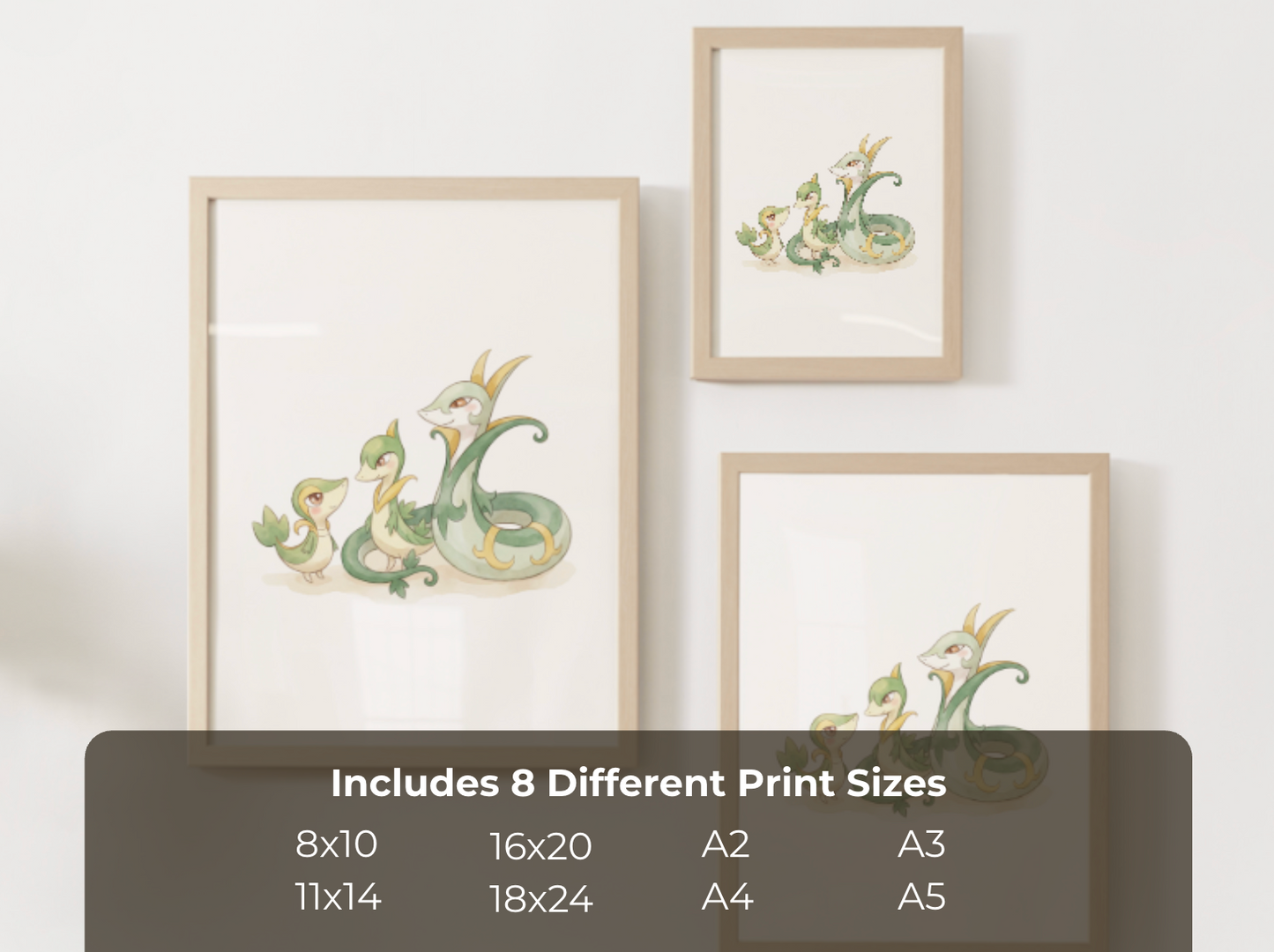 Snivy Evolution Line Wall Art Printable, Servine Serperior Poster, Pokémon Nursery Decor, Digital Download