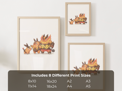Tepig Evolution Line Wall Art Printable, Pignite Emboar Poster, Pokémon Nursery Decor, Digital Download