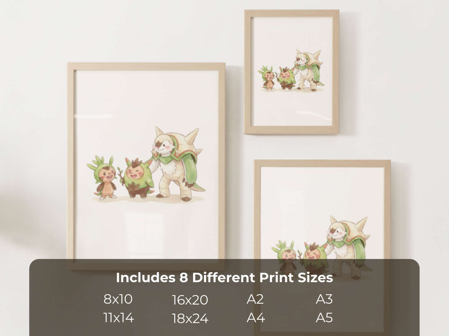 Chespin Evolution Line Wall Art Printable, Quilladin Chesnaught Poster, Pokémon Nursery Decor, Digital Download